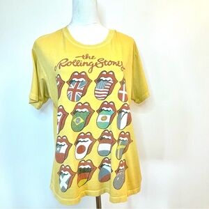Rolling Stones Yellow Graphic Band Tee Women’s Medium 100% Cotton